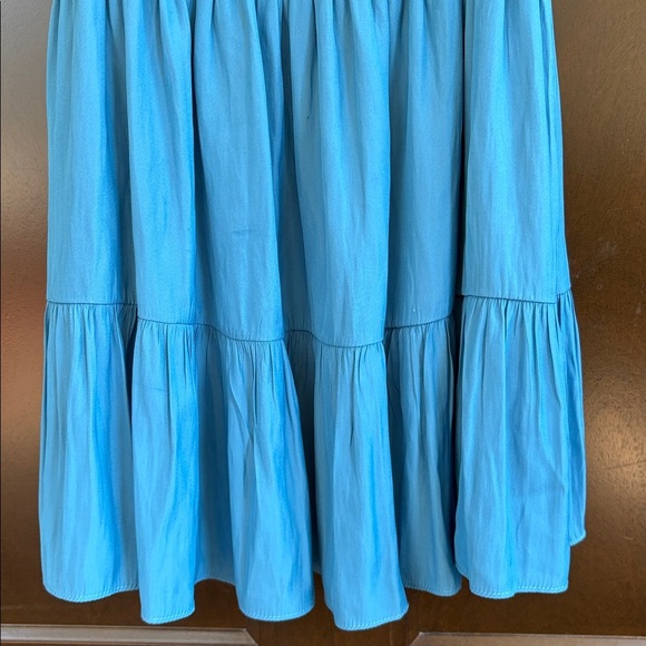 EUC Evereve Sleeveless Smocked Waist Ruffle Neck Dress Blue Size XS - Picture 7 of 10